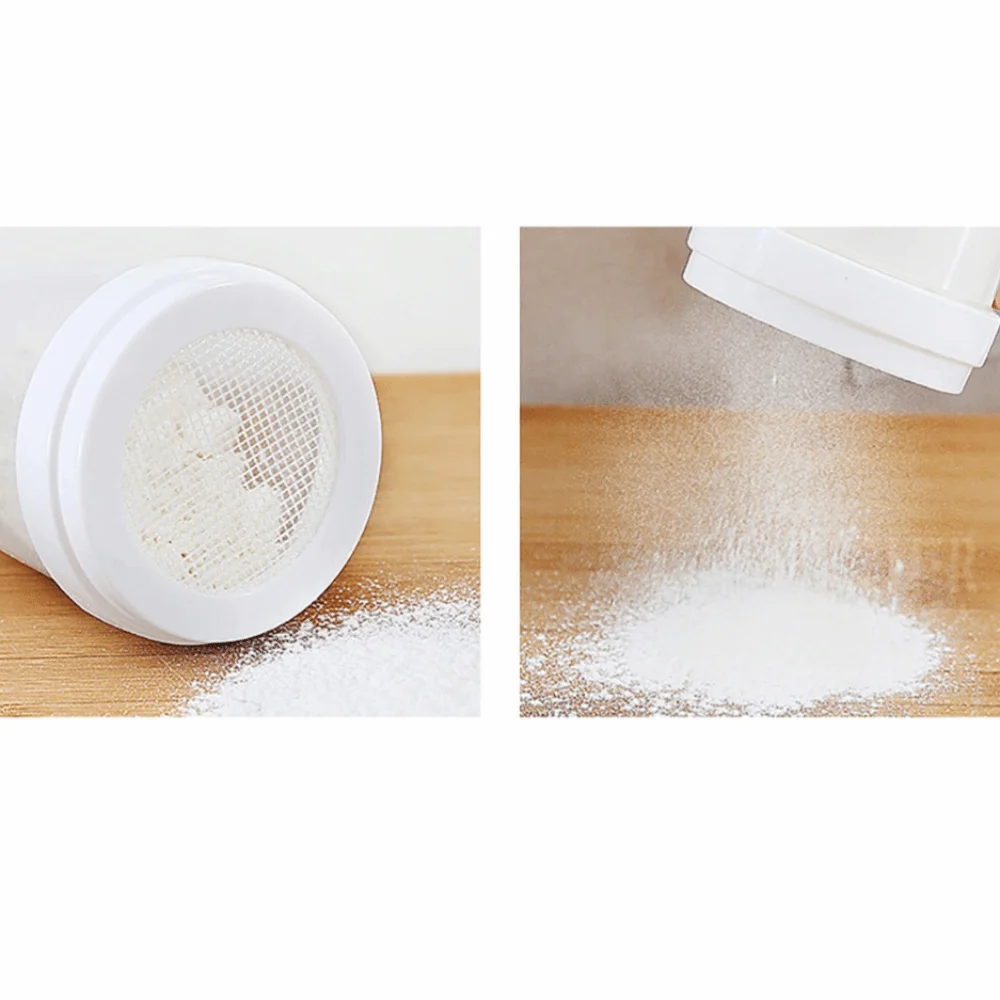 Plastic Powder Sugar Shaker White Innovative Design Flour Dispenser Bottle with Lid Multipurpose Manual Flour Sifter