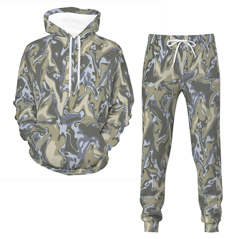 Smooth Camouflage 3D Printed Men\'s Tracksuit Casual Hoodie Pants 2pcs Sets Oversized Pullover Fashion Sweatshirt Men Clothing