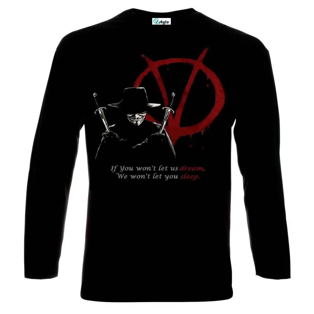 V for Vendetta Logo Anonymous T-Shirt New 100% Cotton Long Sleeve O-Neck Mens T-shirt Size S-3XL