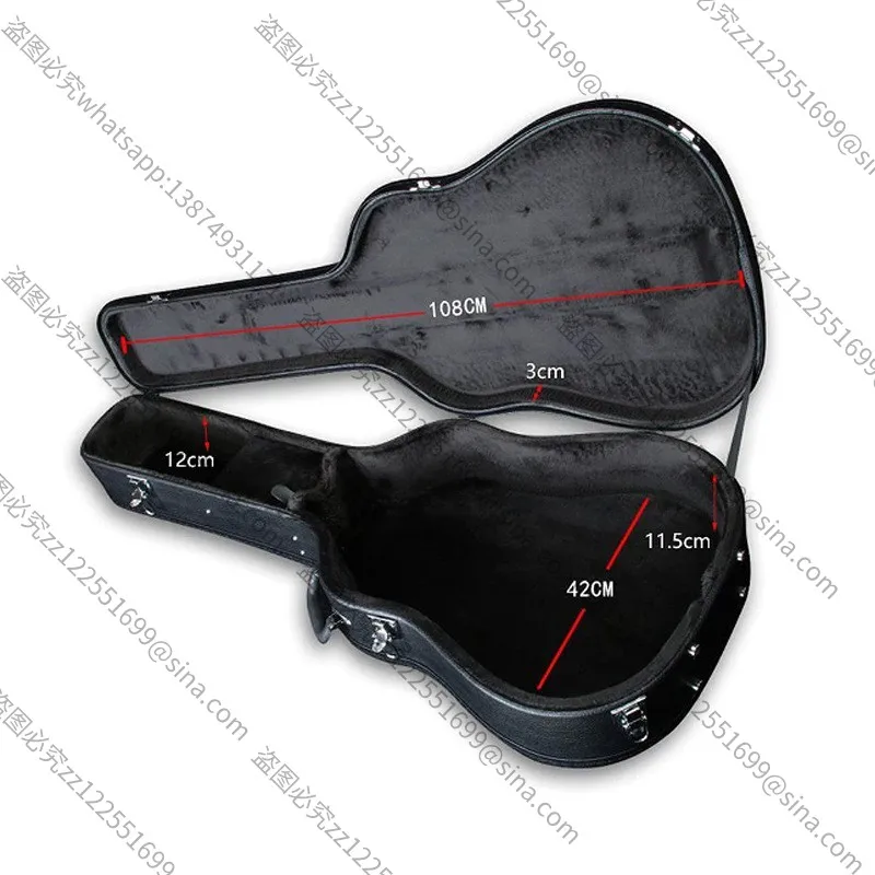 Suitable for 41-inch Black PVC Folk Guitar Cases, Suitable for 41-inch and 40-inch Folk Guitars with Fleece Lining
