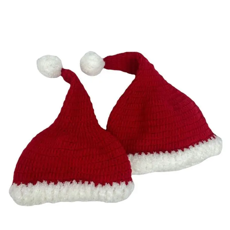 

652F Christmas Knit Cosplay Santa Hat Unisex Comfortable Red White Hat for Adult Kids