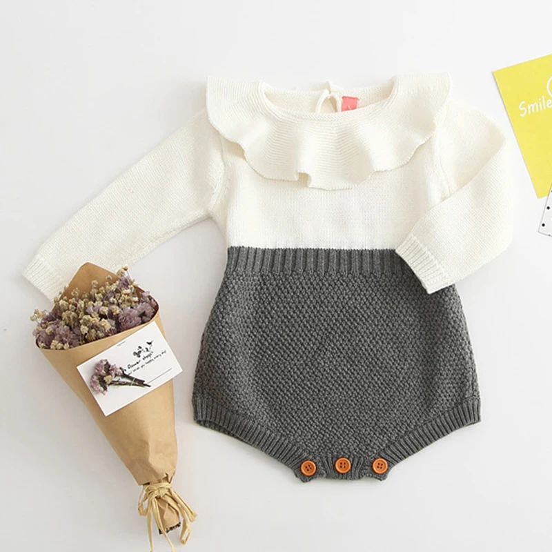 Neugeborenen 2025, Kinder Strampler Baby Mädchen Langarm Stricken Strampler Mädchen Patchwork Overall Kleidung Frühling Herbst Outfit – Detail 2