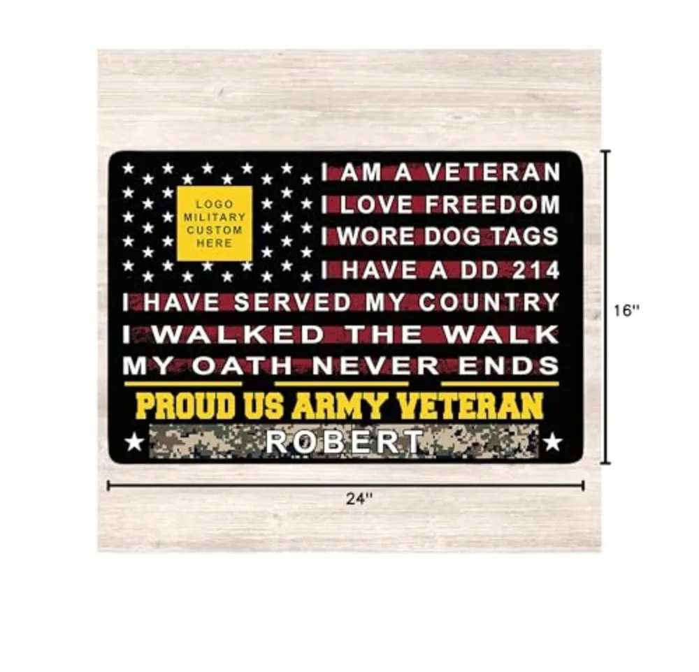 VIKAMA Custom Veteran Doormat Personalized Name Camo Mat I Am A Veteran Retirement Gift Custom Logo Welcome Mat
