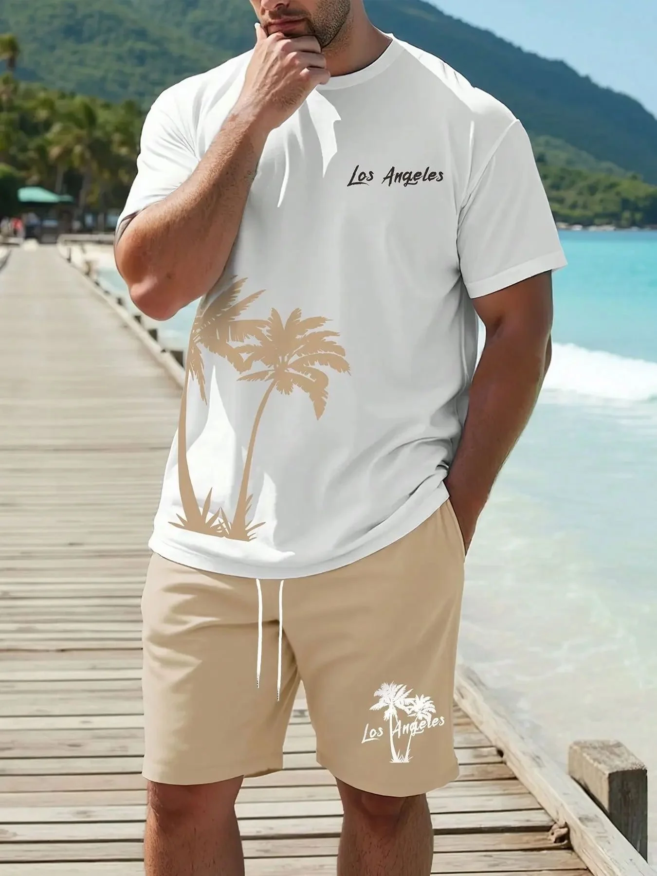 

Мужской повседневный комплект из футболки и шорт, новый комплект спортивной одежды из 2 предметов, 3D-печать, модный, гавайский стиль, лето 2025,