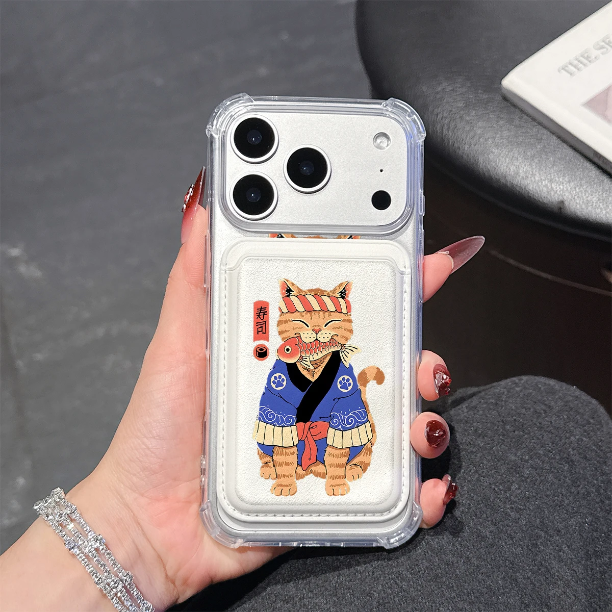 Sushi Pop Handyhülle für iPhone 17 16 15 14 13 Pro Max Plus mit Kartenfach, transparent, weiches TPU für magnetische Handyhüllen
