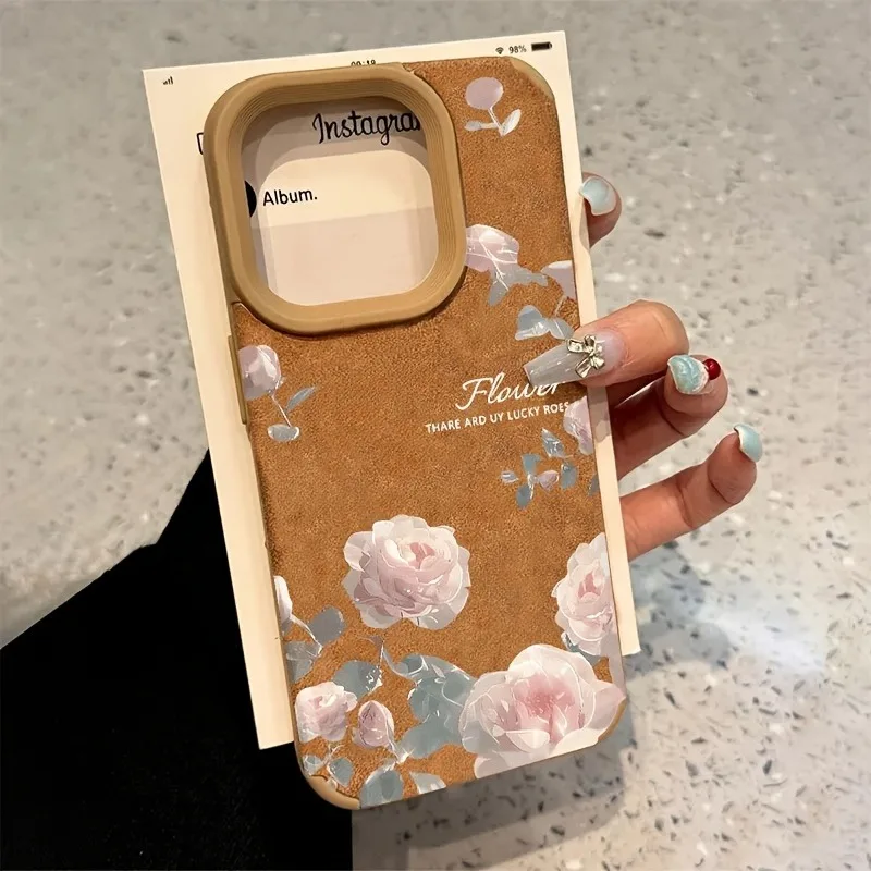 Retro Purple Tulip Flower Bonded Leather Phone Case For iPhone 11 12 13 Pro Max 14 15 16 Plus XS X XR 16 Shockproof Bumper Cover