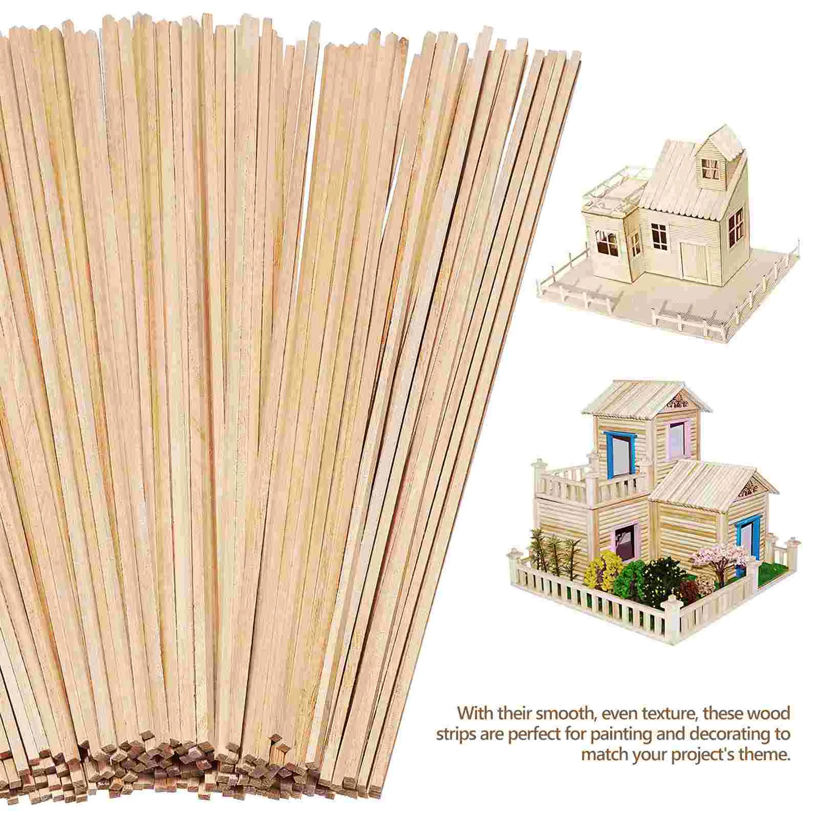 100 Pcs Paint Stir Sticks DIY Wooden Strips (300*3*3mm) Dowels Rods Crafts Trim