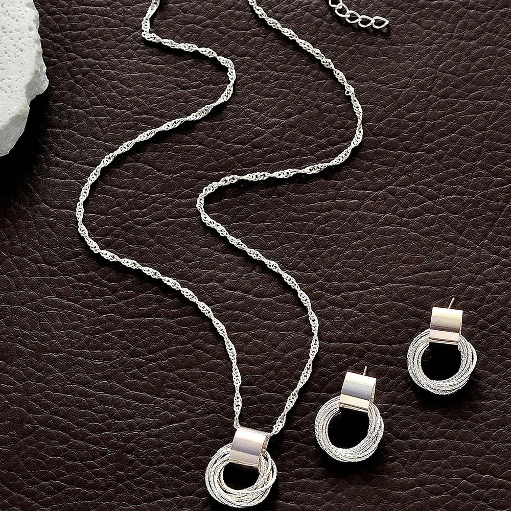 2pcs Gold Plated Small Circle Pendant Earring Set