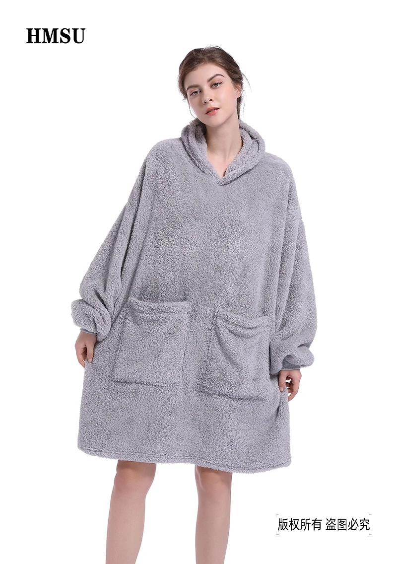 HMSU Winter Thick Comfy TV Blanket Sweatshirt Solid Warm Hooded Blanket Adults Fleece Weighted Blankets for Beds Travel