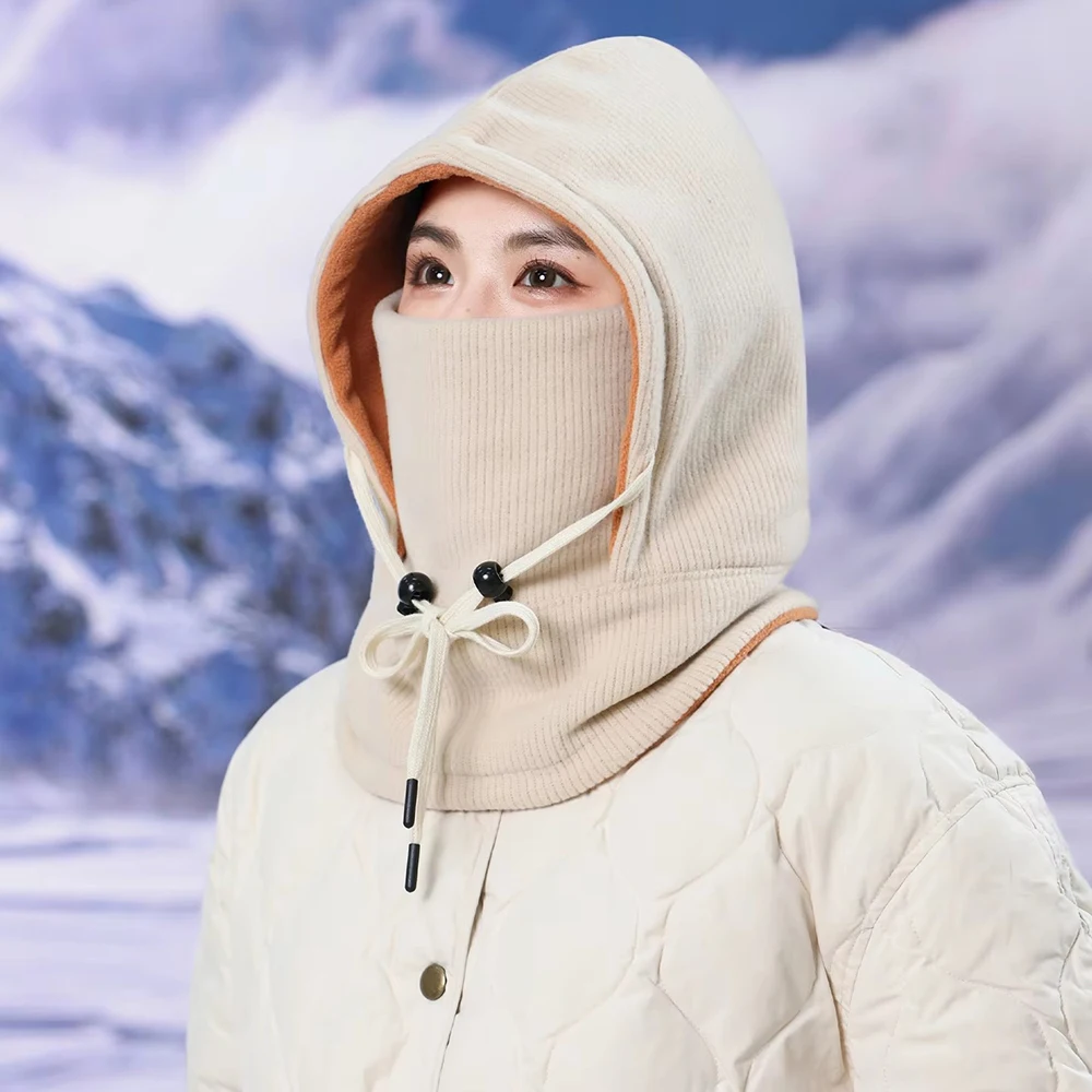 

Men And Women's Winter Hats Outdoor Knitted Cap Warm Unisex Hooded Hat Neck Collar Skiing Fleece Skullies Beanies Caps