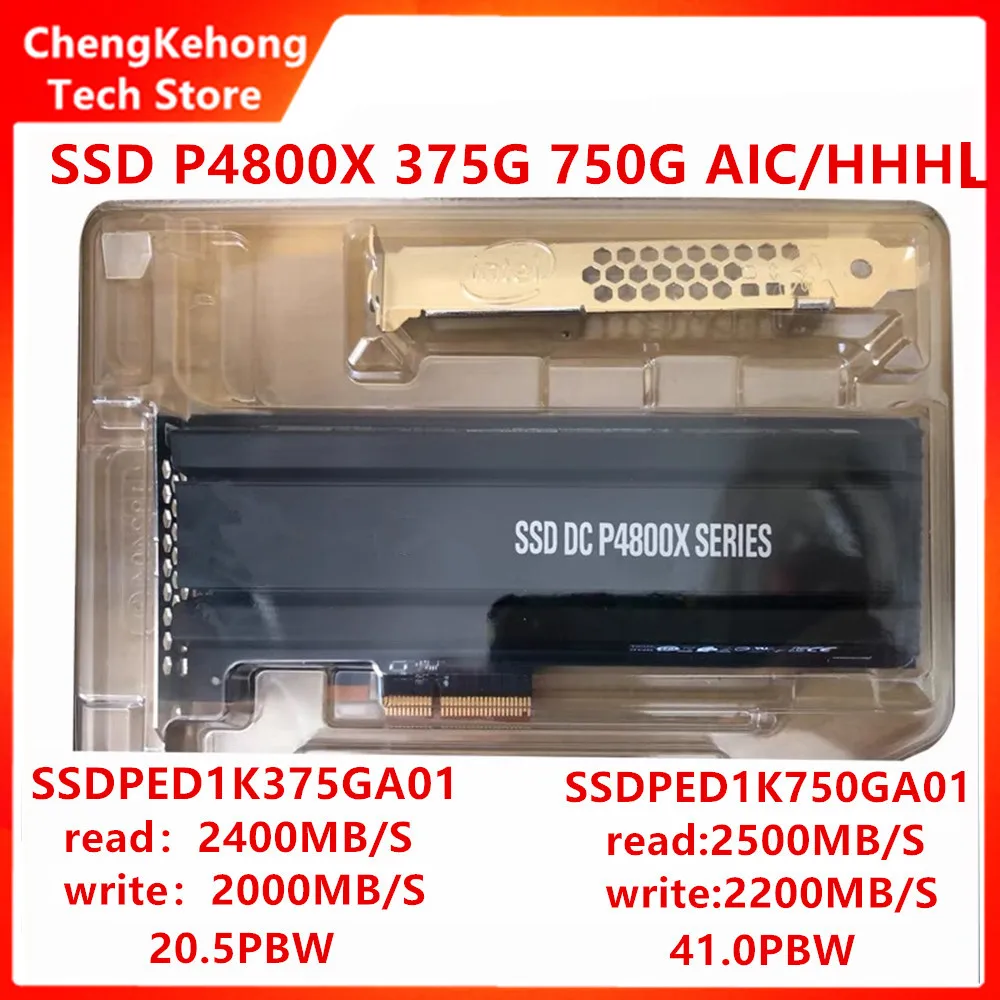 Novo original ssd p4800x 375gb 750gb pcie nvme placa de meia altura ssd unidade de estado sólido inserção cartão aic para intel optane dc p4800x