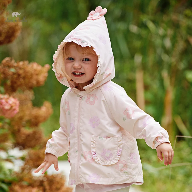 Dave Bella Children Girls Outerwear Tops 2025 Spring New Fashion Casual Floral Sweet Cute Hooded Coat Outdoor Party DB1247926