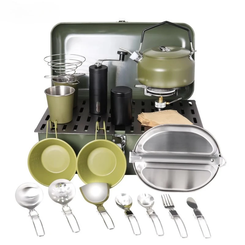 Non-stick camping cookware set for camping and hiking - with kettle, cups and utensils