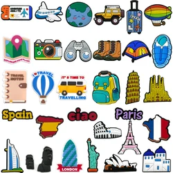 1/30pcs World Travel Shoe Charms for Women Men Kids Spain France USA Casual Vacation Shoe Accessories Decorations Sun Beach Pins