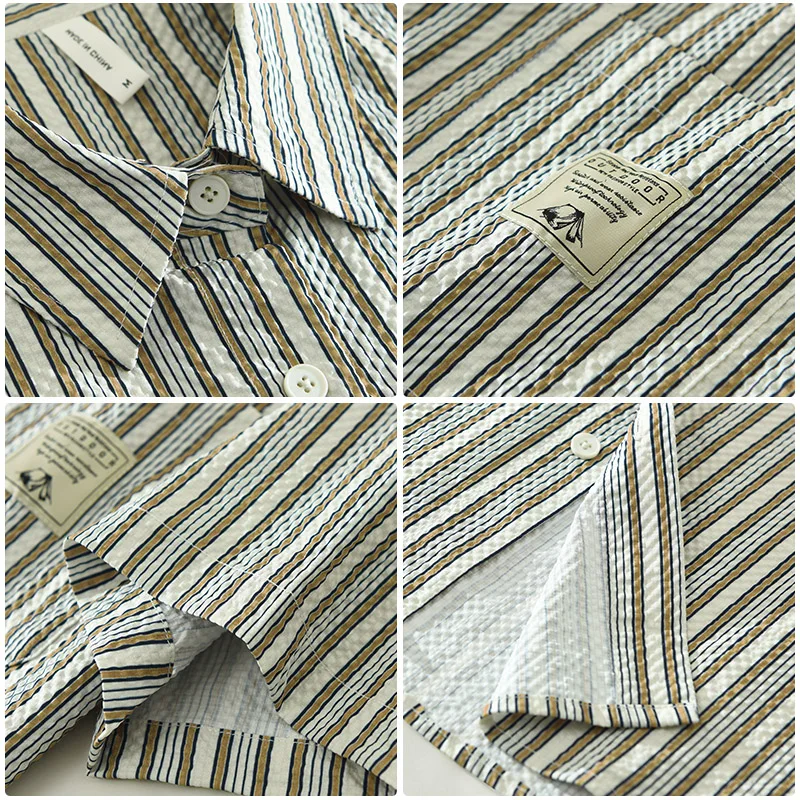 Striped Short Sleeve Shirt for Men Turn-down Collar Casual Shirts Male Loose Fashion Clothing