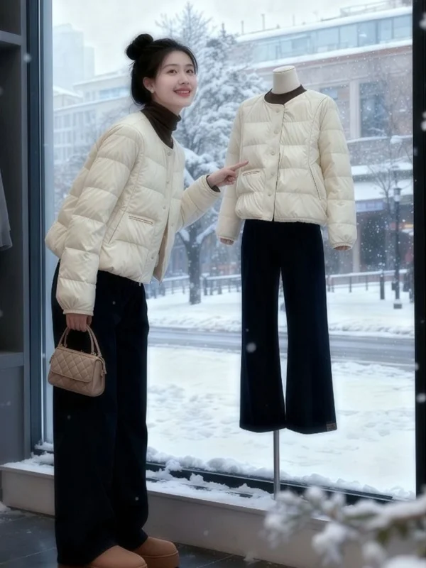 

Winter New Arrival ort Women's Jaet Bla Simple Design Cotton Coat Two-Piece Set High Waist Pants Korean Sle Faion Set