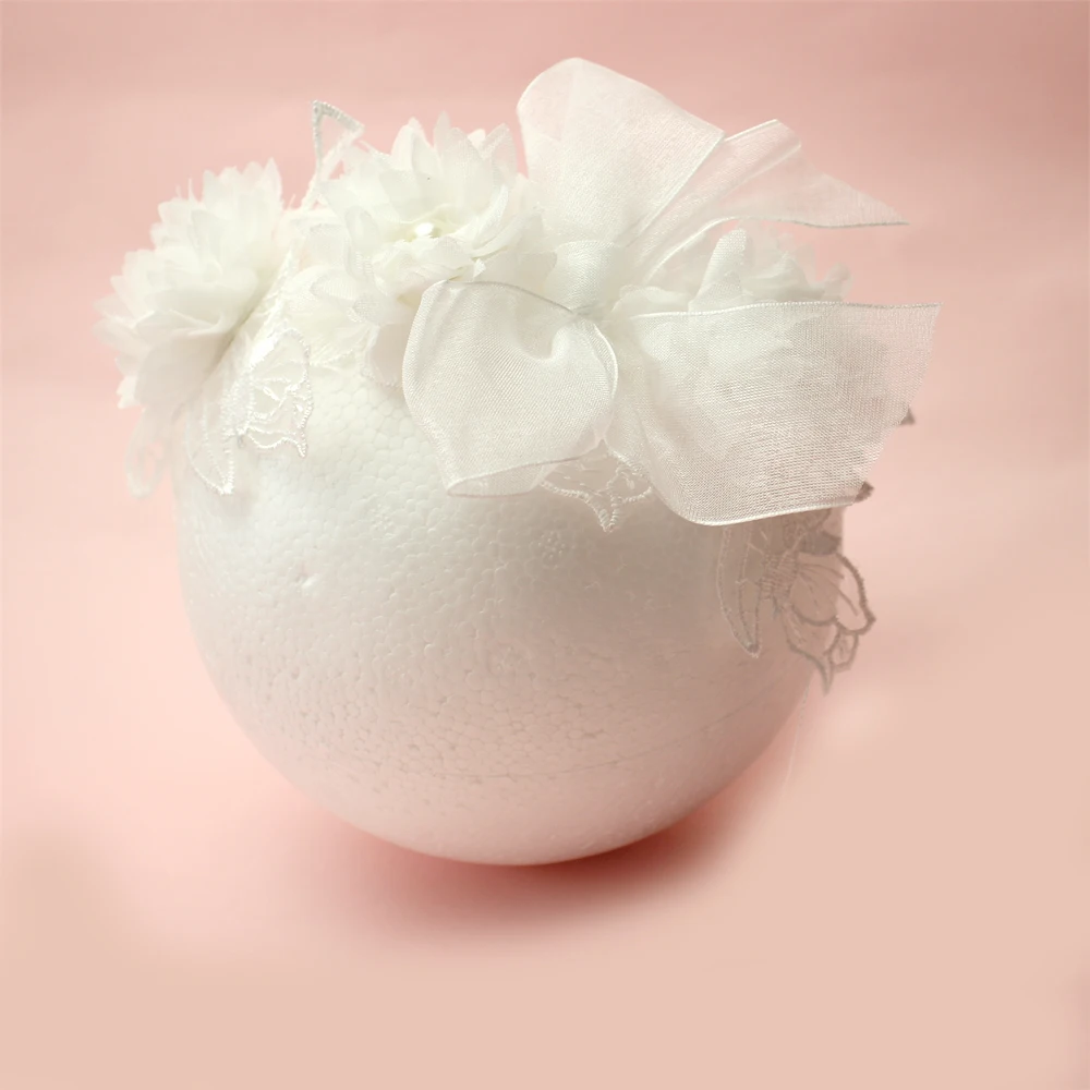 Weiße Spitze Chiffon Blumen Stirnband Baby Mädchen Blumen Turban Prinzessin Mesh Floral Perle Neugeborenen Haar Blume Photoprop Kopfbedeckung – Detail 11