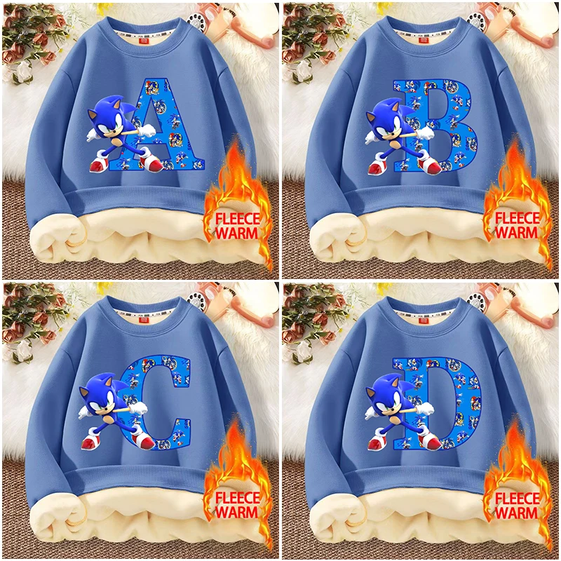 

Sonics Kids Sweatshirt Boy Anime Pattern Print Pullover Hoodies Winter Trendy Cool Warm Thick Clothes Top Children Birthday Gift