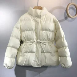 Cotton-padded Women Winter New Korean Version of Ins Short Waist Stand Collar Drawstring Thickened Cotton-padded Cloth Coat 2025