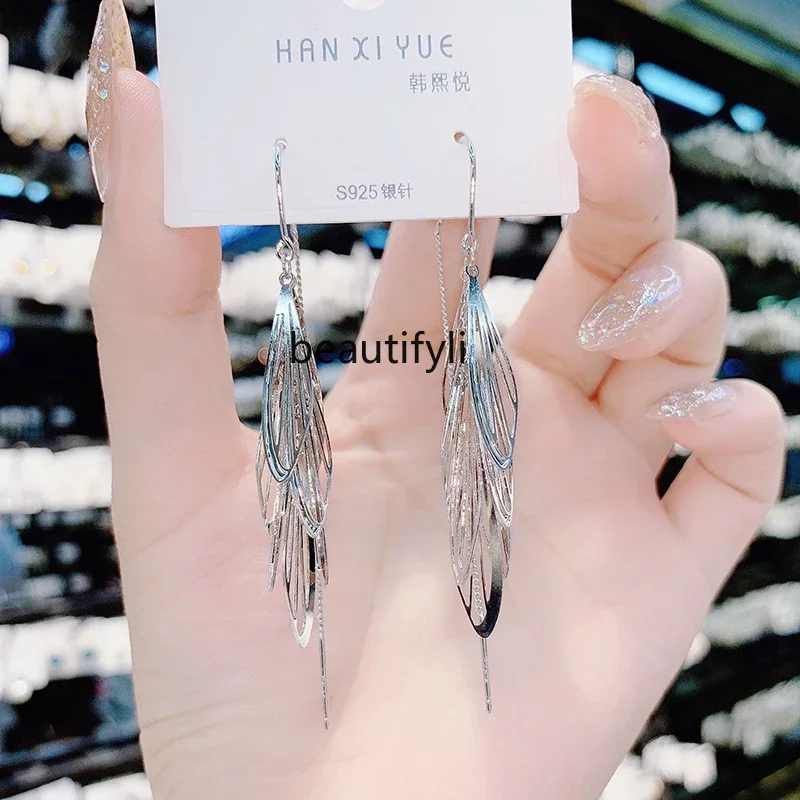 Tassel earrings light luxury niche temperament versatile fashion long earrings sterling silver earrings