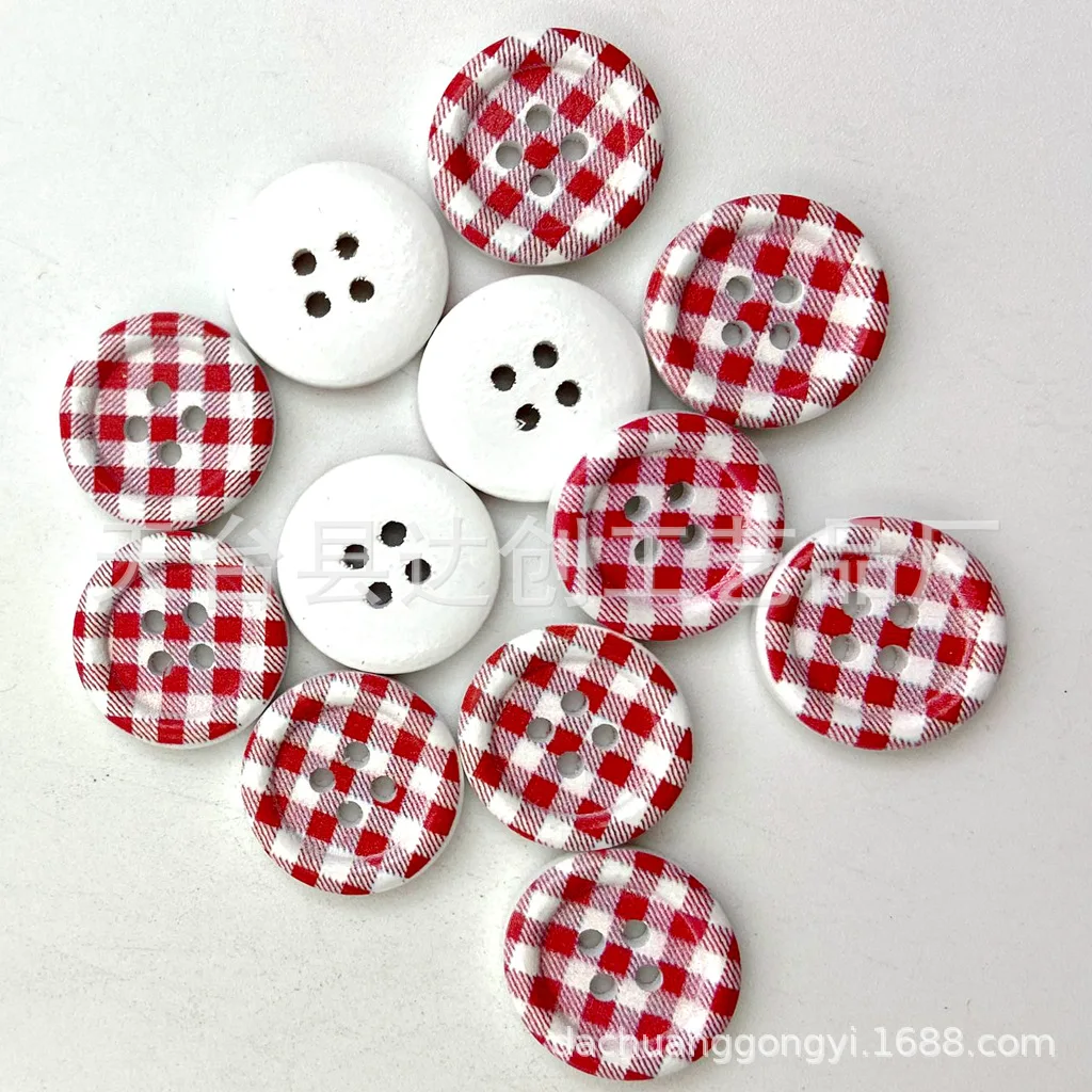 Botones de troncos de 20 mm, bordes finos, rayas a cuadros para niños, botones decorativos de costura simples, 40 en un paquete de bricolaje hecho a mano.