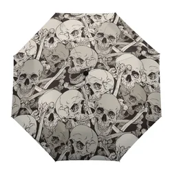 Skull Grey Art Windproof Umbrellas Travel Folding Umbrella for Female Male Eight Bone Automatic Printed Parasol