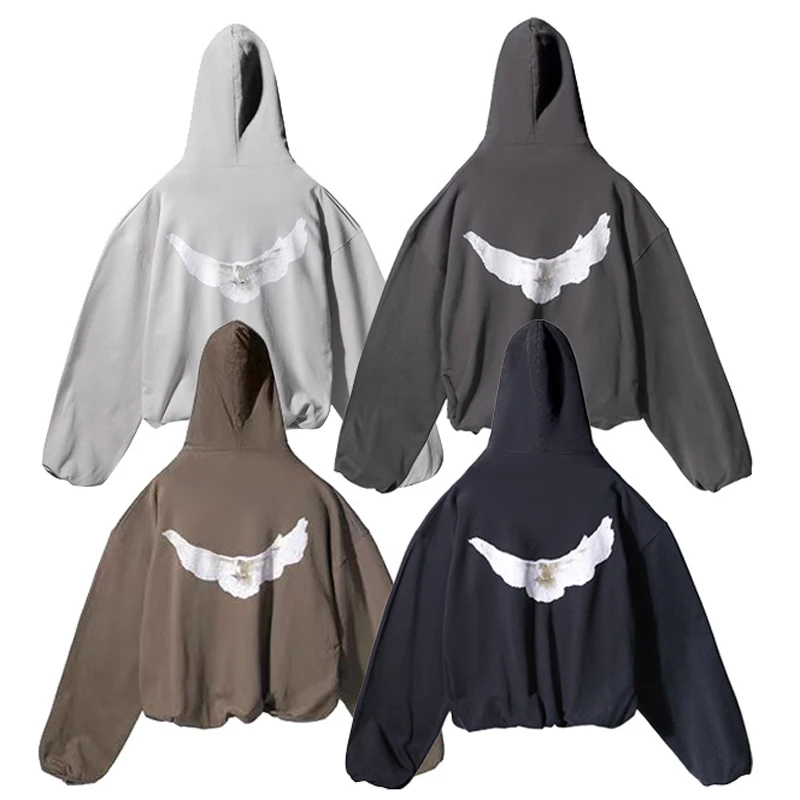 24SS Fashion Brand Kanye West Hoodies Peace Dove Pattern High Street Heavy Fabric Casual Pockets KANYE WEST Hoodies Pullovers