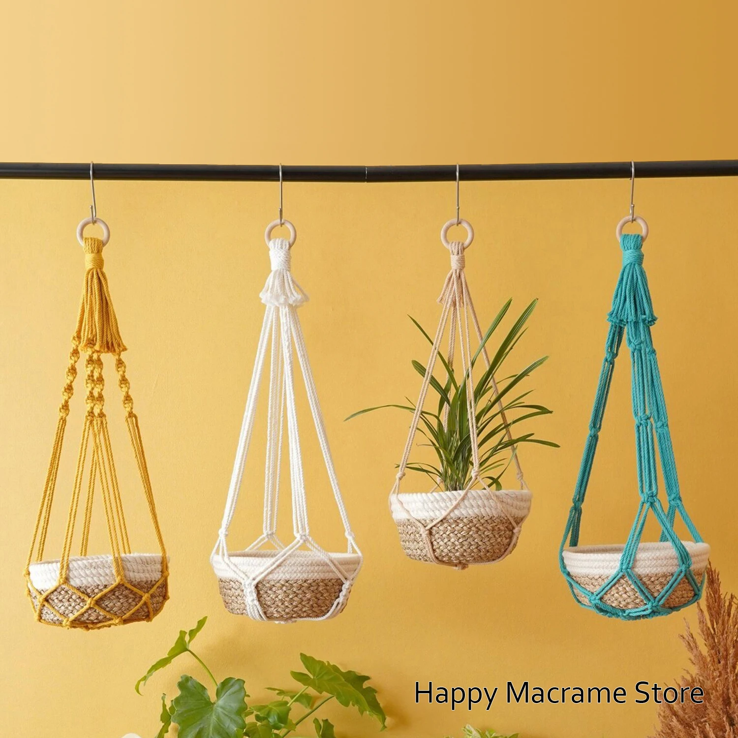 

4pcs/set Macrame No Tassel Plant Holder, No Fringe Plant Holder, Tassel Free Hanging Planter, No Tail Planter, Boho Plant Hanger