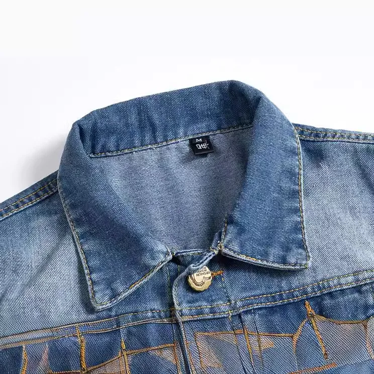 Trendy motorcycle men's clothing: light blue denim jacket, blazer-style top, denim vest with holes, denim vest-like shirt view 3