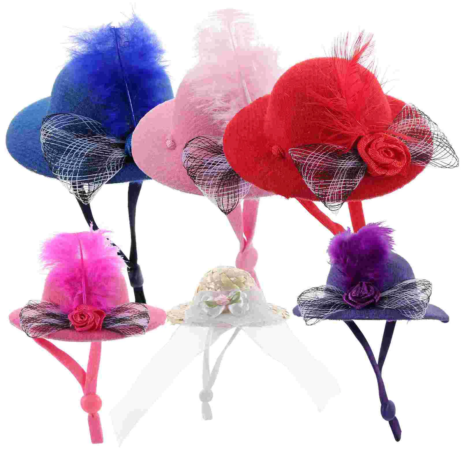 

6 Pcs Princess Toys Dressup Hair Accessory Mesh Flower Hat Pet Mini Top Miniature Hats