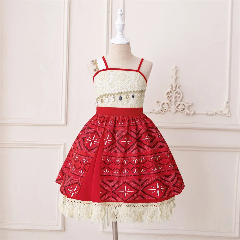 Girls Printed Tassel Skirt Girls Dress Childrens Cosplay Clothing for First Birthday Party Festival Performance Costume