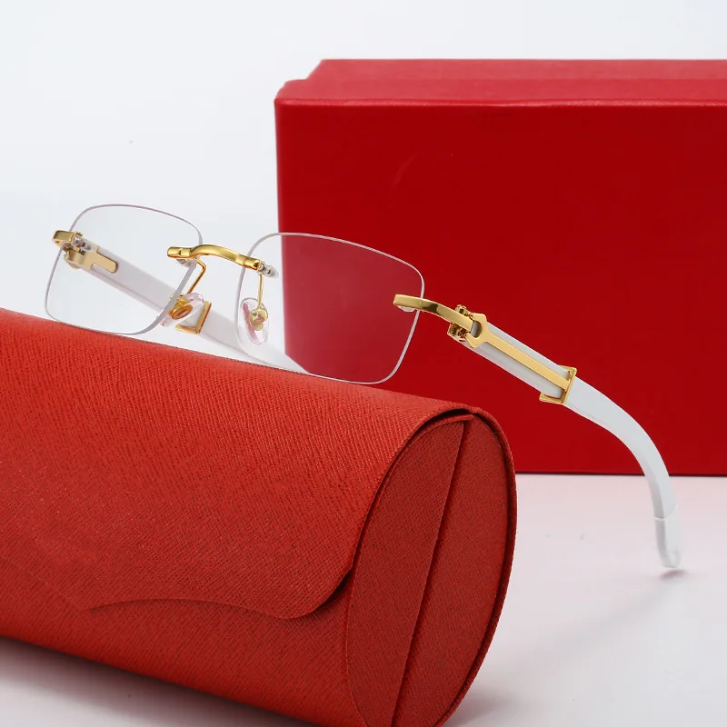 

Gold Buckle Rimless Wood Temple Sunglasses Unisex Spring Decor European American Trendy Fashion Sun Glasses vintage gg