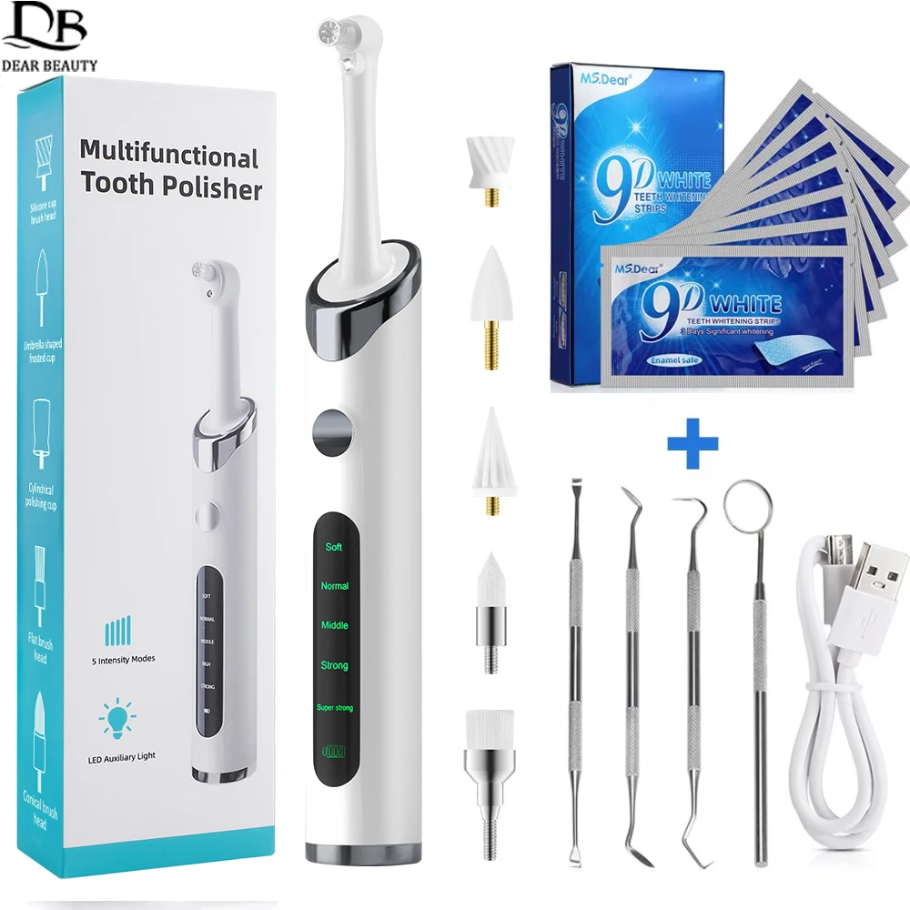 5 Modes Electric Tooth Polisher Teeth Whitening Strips Kit Plaque Calculus Tartar Remover Dental Stone Cleaner Dental Scaler