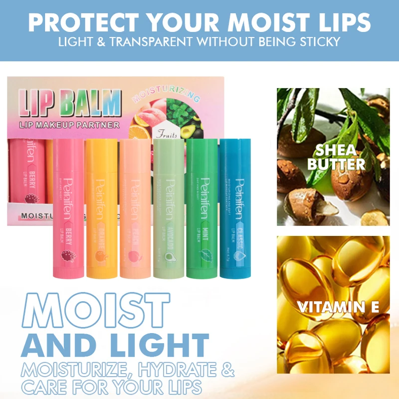 6Pcs Fruit Flavor Lip Balm Set, Various Berry Shades Moisturizing Lip Balm, Natural Look, Your Lip Makeup Partner