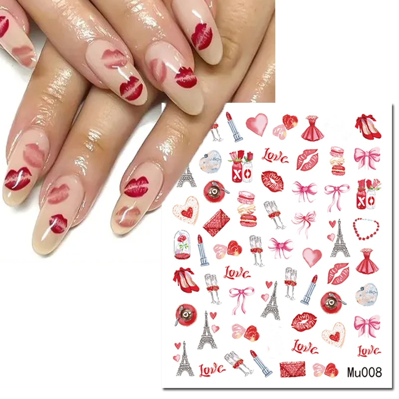 

3d Nail Art Sliders Stickers Valentine Sexy Lips Lipstick Skirt Heels Bowknot Love Letters Decals Nail Decoration For Manicure