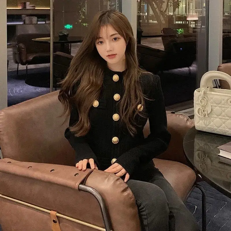 Long Sleeve O Neck Women Sweaters 2024New Autumn Winter Button Korean Fashion Cropped Cardigan
