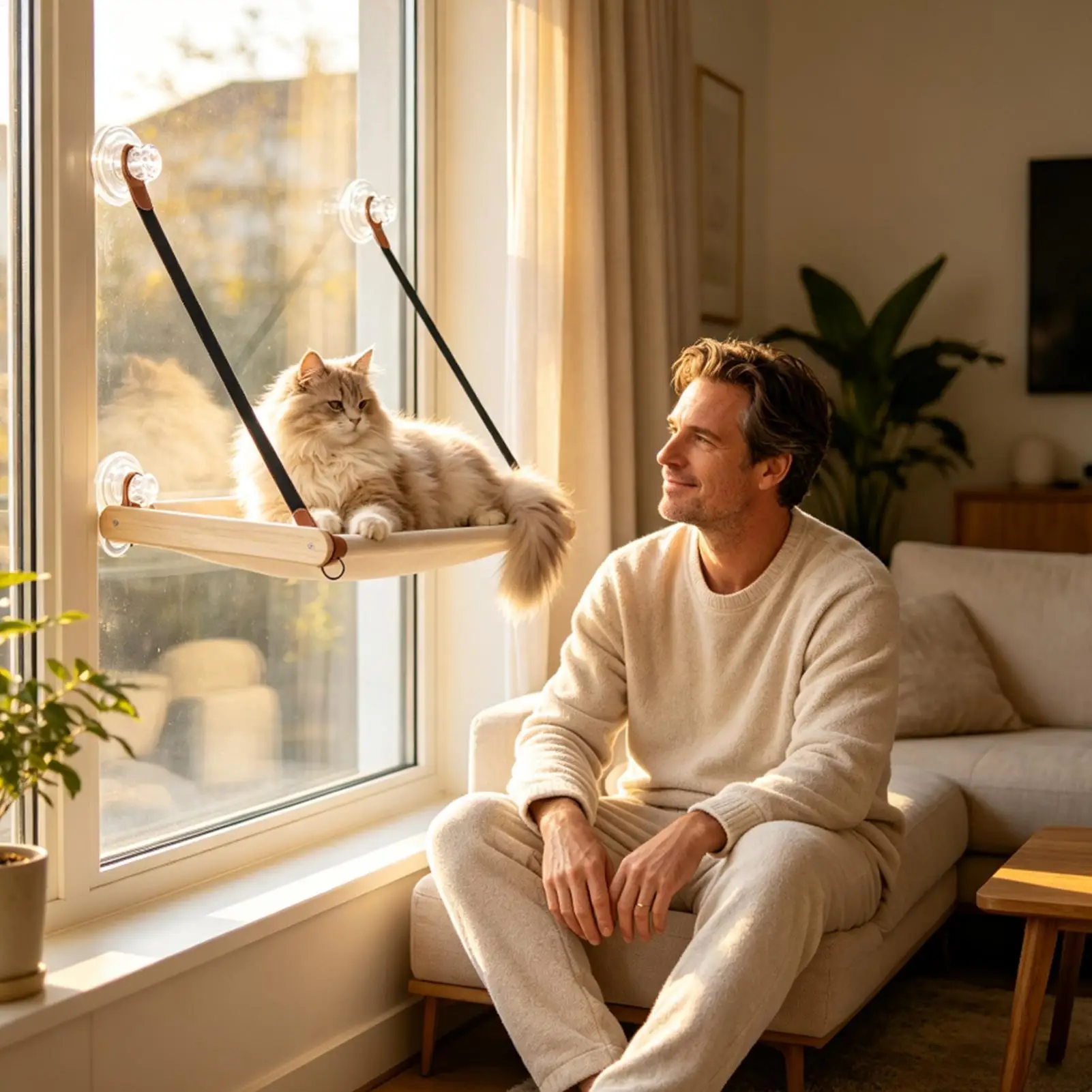 Cat Window Perch Heavy Duty Wooden Foldable Pet Resting Seat Foldable Hammock Bed for Kitten Resting Sunbathing Indoor Home