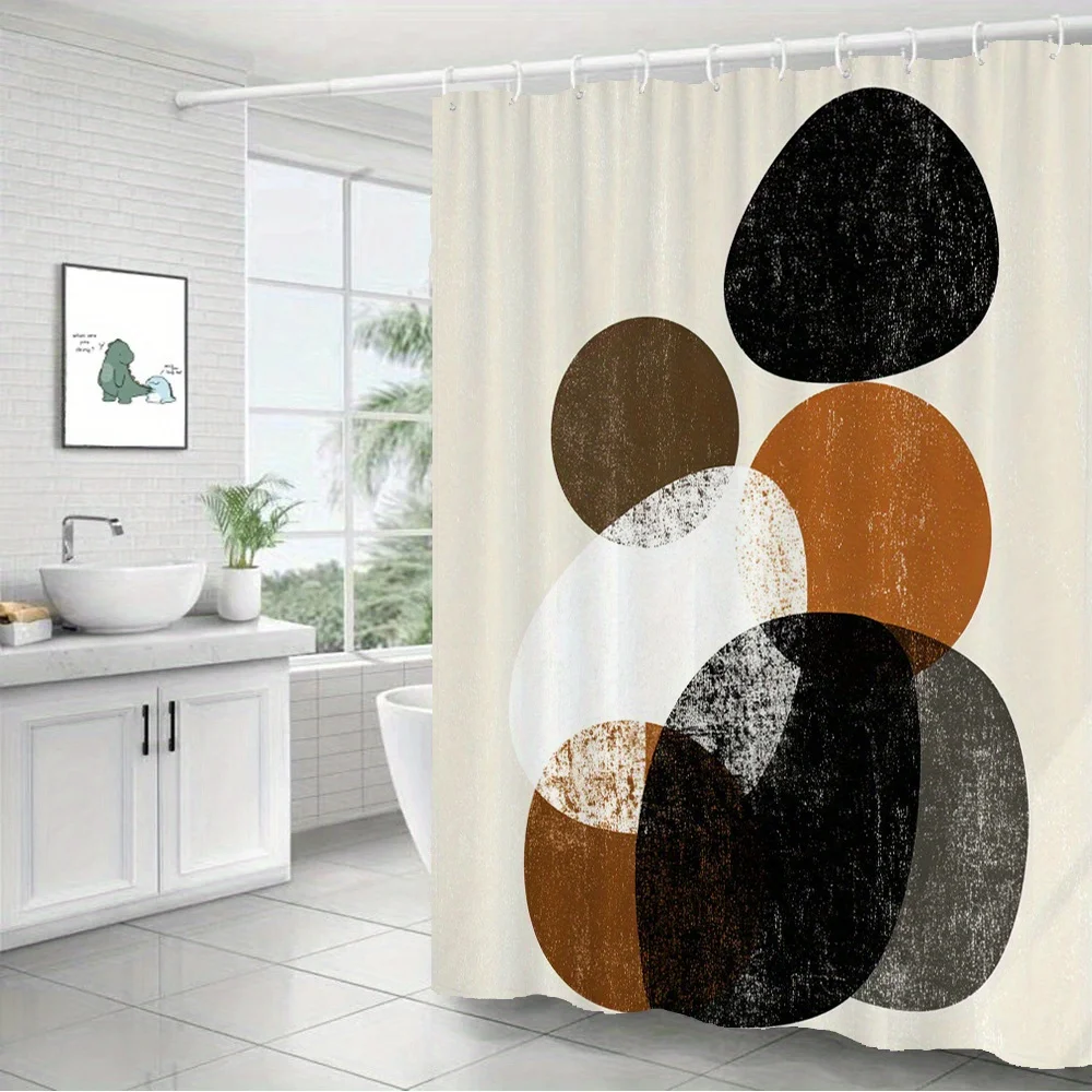 

2D Flat Shower Curtain Black Brown White Circle Texture Distressed Beige Minimalist Geometric for Bathroom with Hooks