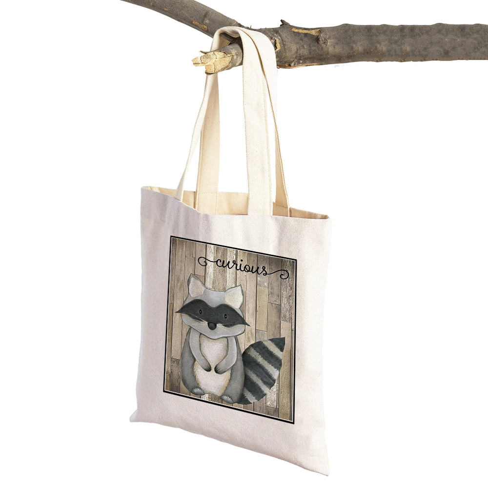 Nordic Casual Colorful Fox Owl Cute Cartoon Animal Women Supermarket Shopper Bag Foldable Reusable Canvas Shoulder Shopping Bags image 6