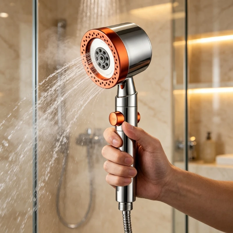 1pc Bathroom shower nozzle One button water stop bath filtration spray handheld shower head pressurization