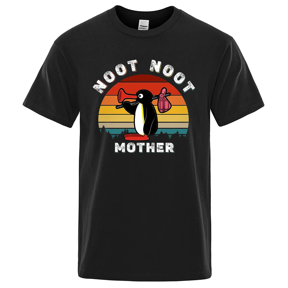 Noot Noot Pingu Retro Funny Tshirts Men Oversized Aesthetic Ulzzang Cute Graphic Tees Cotton Breathable Casual Streetwear Male