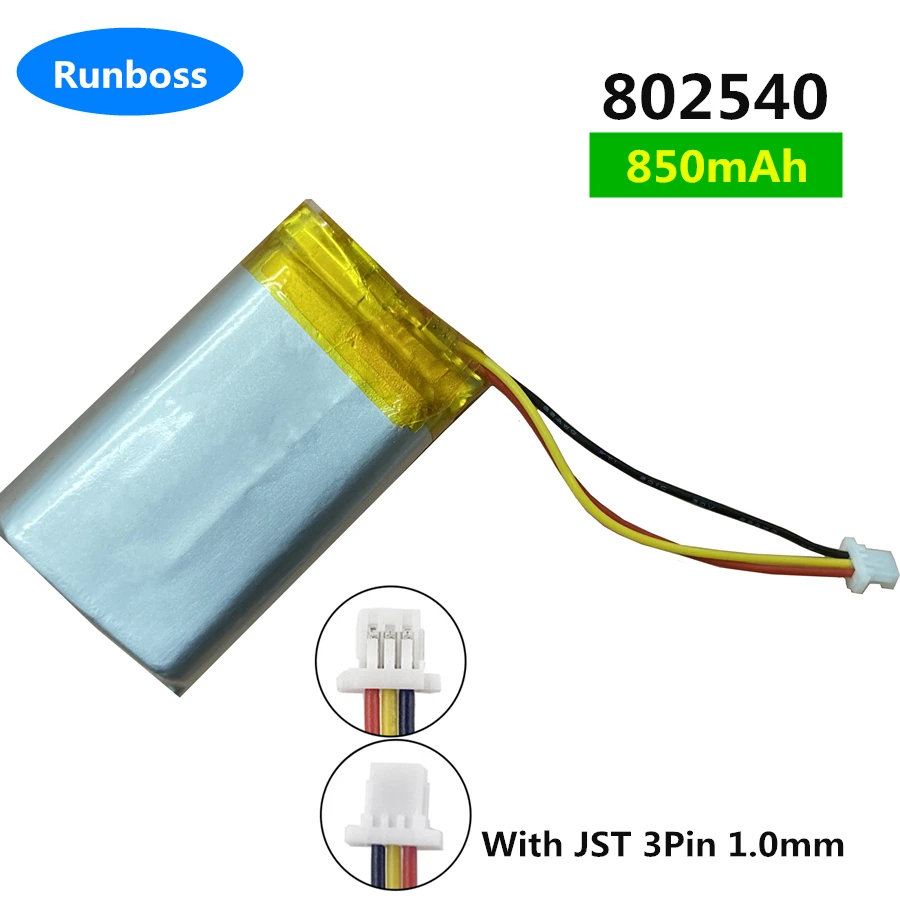 1-4 szt. 3.7V 850mAh 3-przewodowy termistor i bateria LiPo 802540 JST 3Pin złącze 1.0mm do kamery samochodowej GPS rejestrator jazdy DashCam