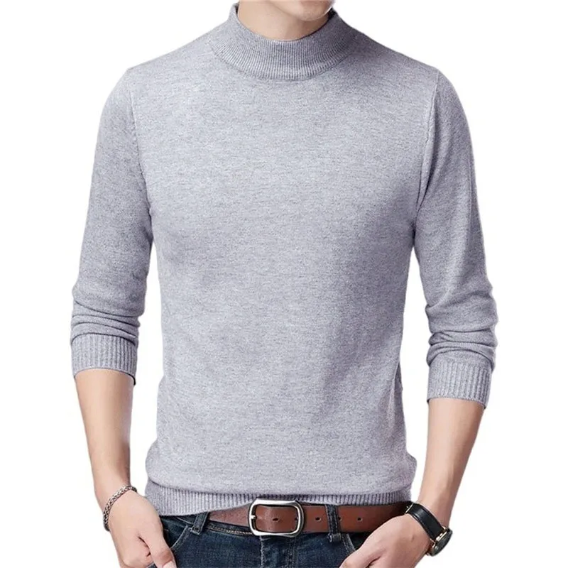 

Мужской осенний свитер, однотонный, с воротником-стойкой, облегающий, простой стиль, пуловеры, высокоэластичный, с длинными рукавами, теплый классический трикотаж