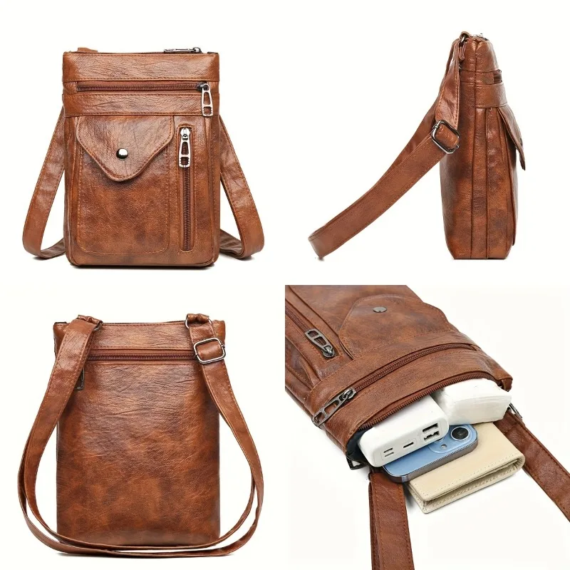 Vintage Women's Leather Crossbody Bags, Fashion Multi-layer Shoulder Bag, Suitable for Commuting, Banquets and Other Occasions