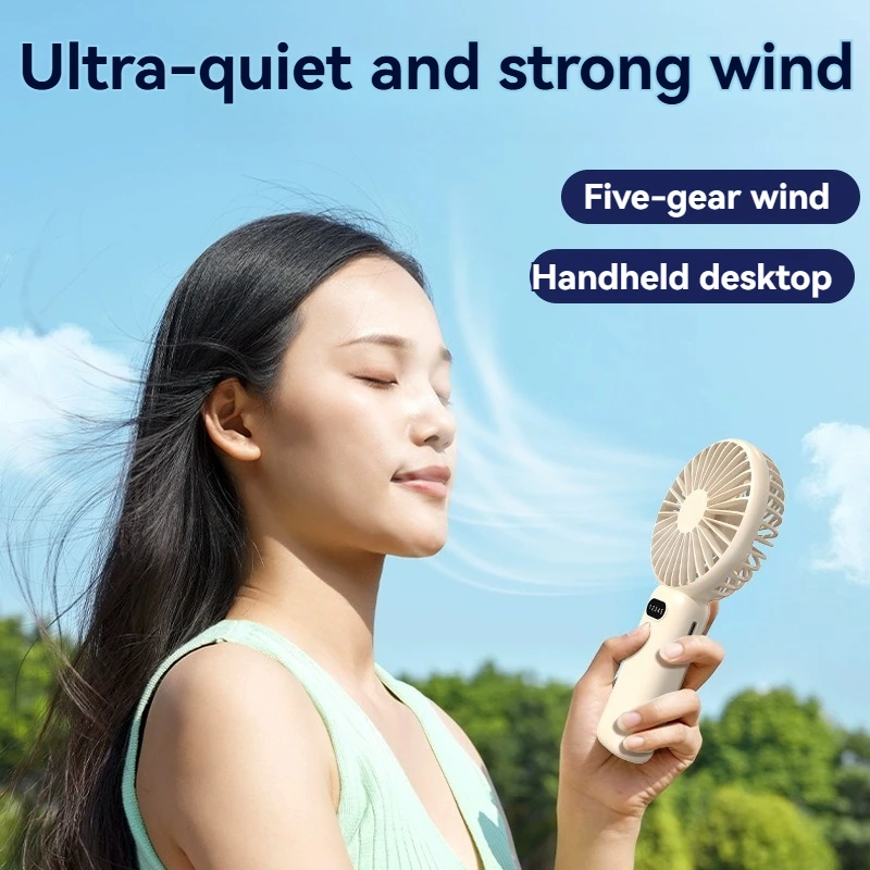 مروحة محمولة 5 سرعات عالية الرياح، بطارية تدوم طويلاً، تبريد سريع، تصميم محمول، مثالية للمنزل والخارج، تبريد الصيف