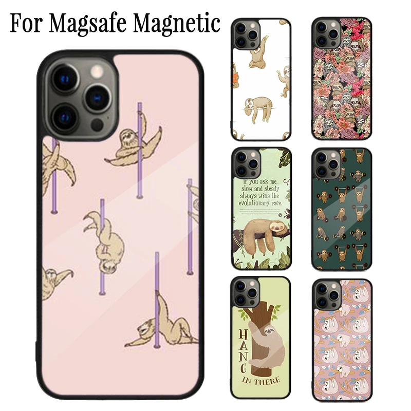 Cute Sloth Animal Magnetic Phone Case Coque For iPhone 16 15 14 Plus 13 12 Mini 11 Pro Max Magsafe Wireless Charging Cover