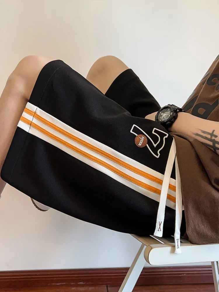 

Embroidered Men's orts Summer Thin Wide Leg Casual Striped Loose Fit Five-Quarter Length Breathable Comfortable Faionable