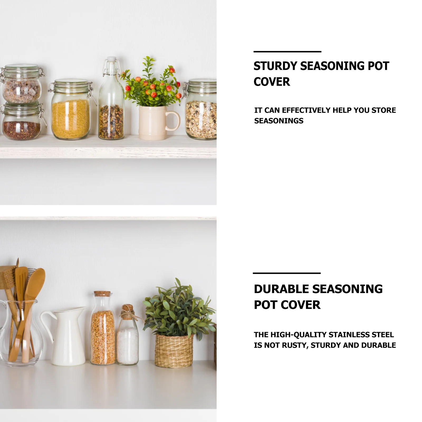 

1Pcs Stainless Steel Seasoning Pot Cover Sturdy Rust Resistant Lid Kitchen Storage Easy Clean Household Gadget