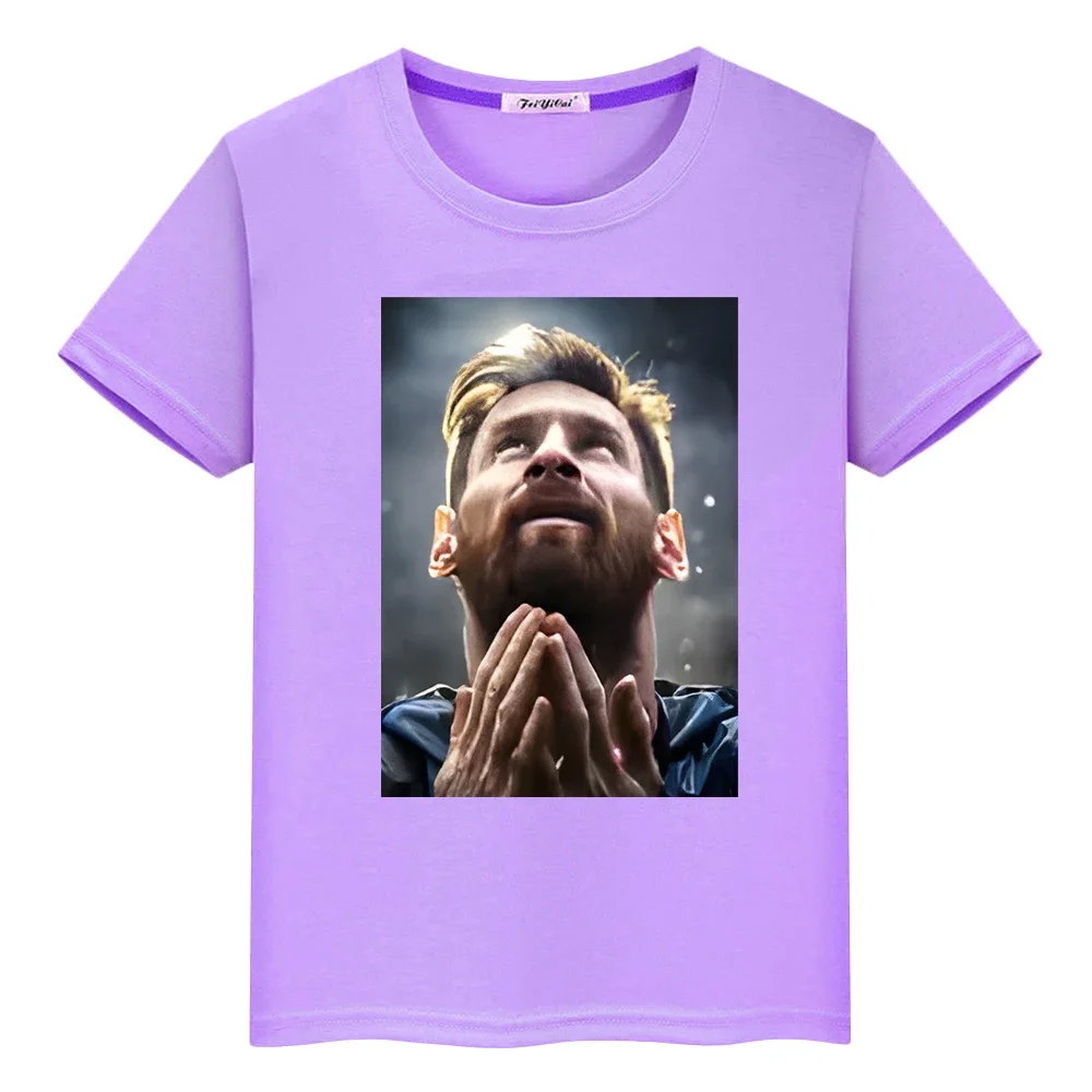 Camiseta 100% de algodón con estampado de avatar messi, camisetas cortas informales de dibujos animados de fútbol para niño, camisetas de anime Kawaii y2k de una pieza, ropa para niños y niñas