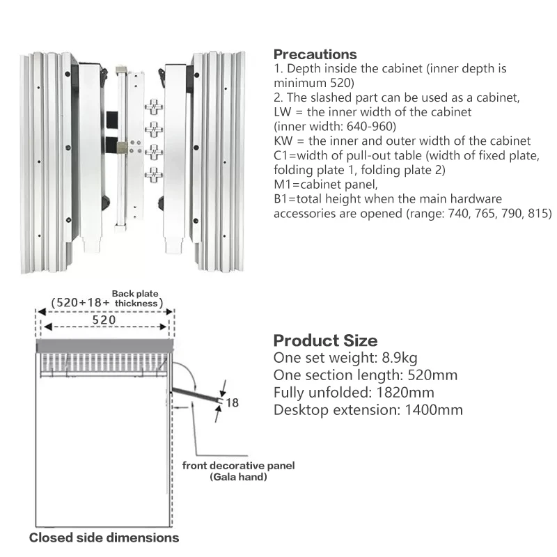 Hideaway Uittrekbaar klaptafelrailsysteem voor kastlade met soepel zweefmechanisme Ruimtebesparend Multifunctioneel
